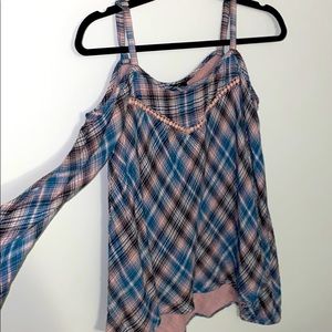 Jessica Simpson Pink and Black Cold Shoulder Top